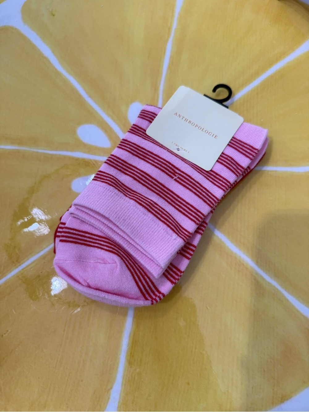 Anthropologie Pink with Red Striped Womens Crew Socks